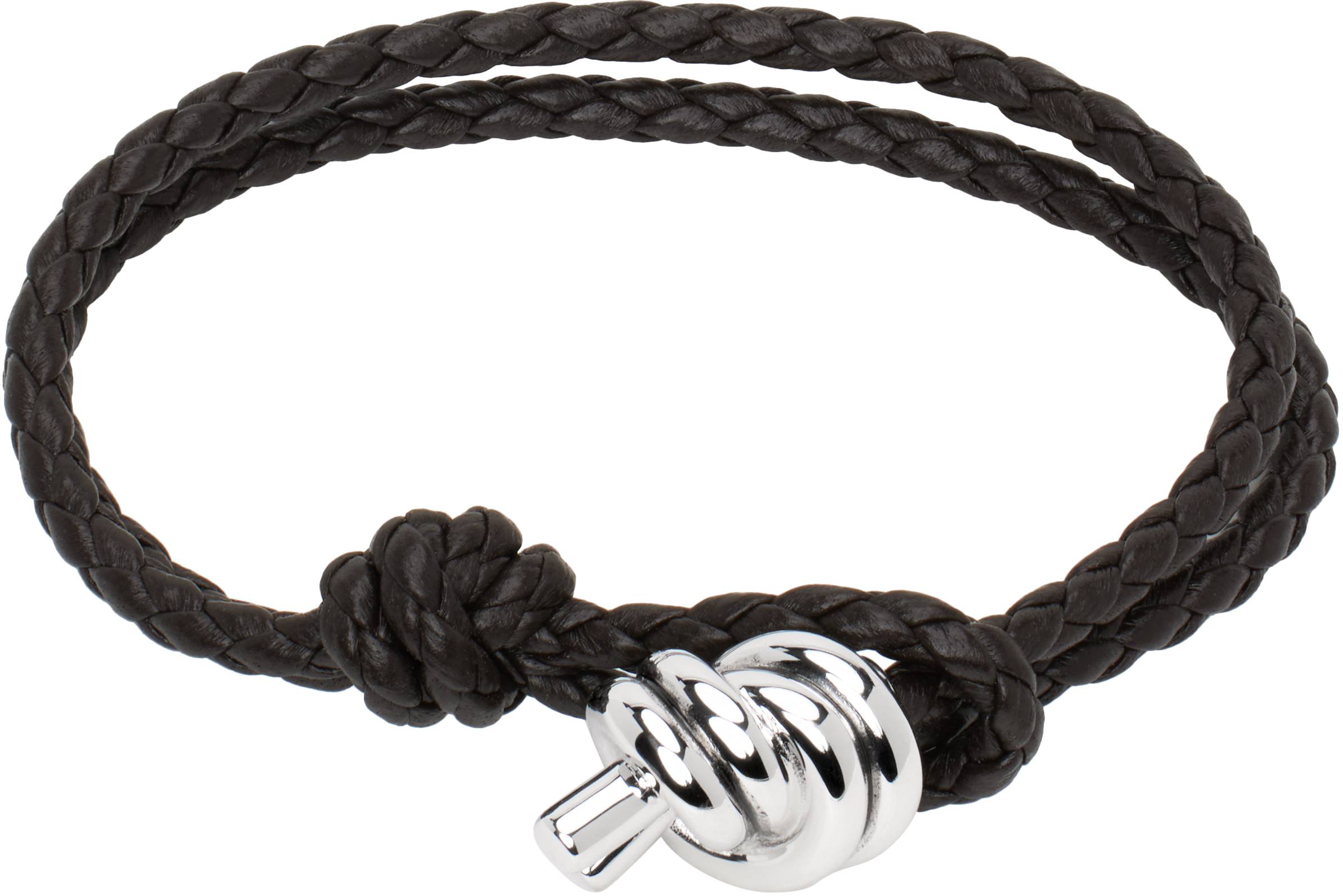Bottega Veneta: Brown Knot Leather Bracelet | SSENSE