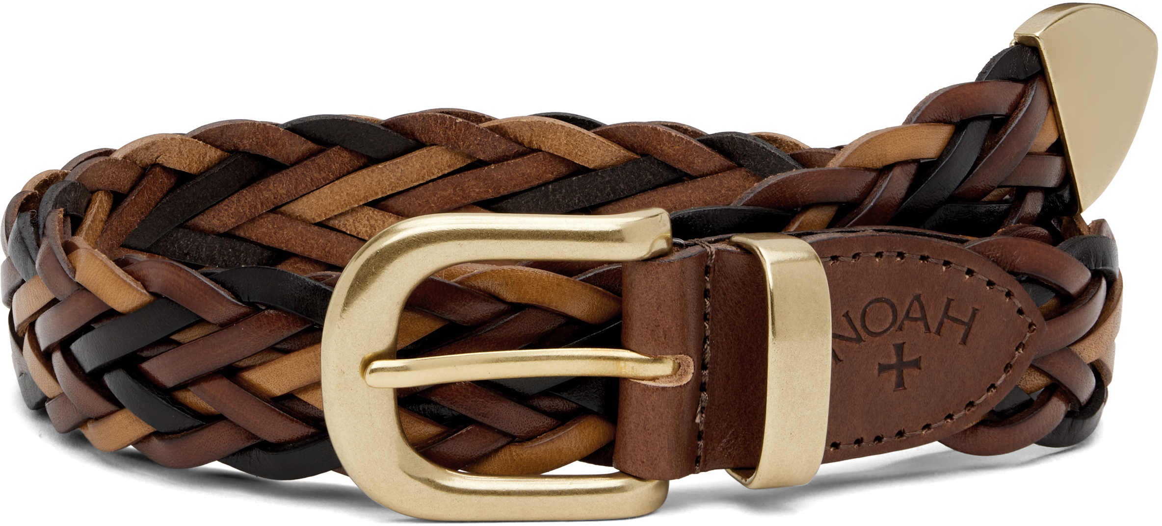 Brown Braided Leather Belt by Noah on Sale
