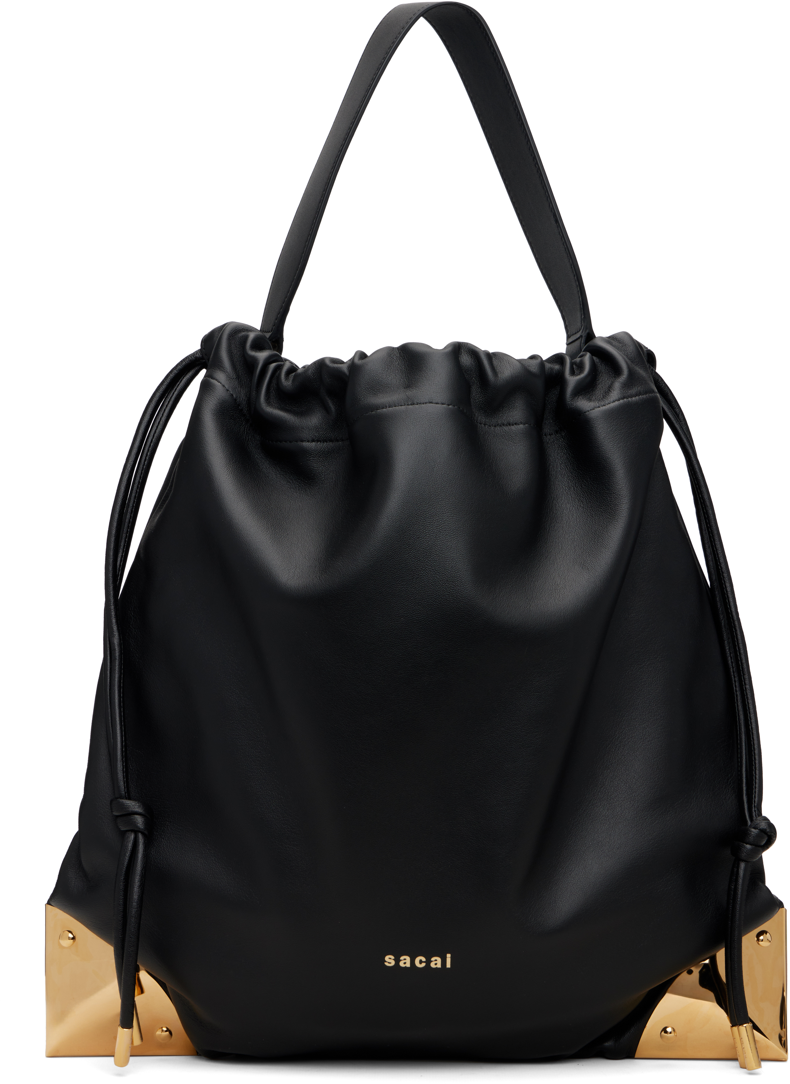 Black Corner Metal Drawstring Bag by sacai on Sale