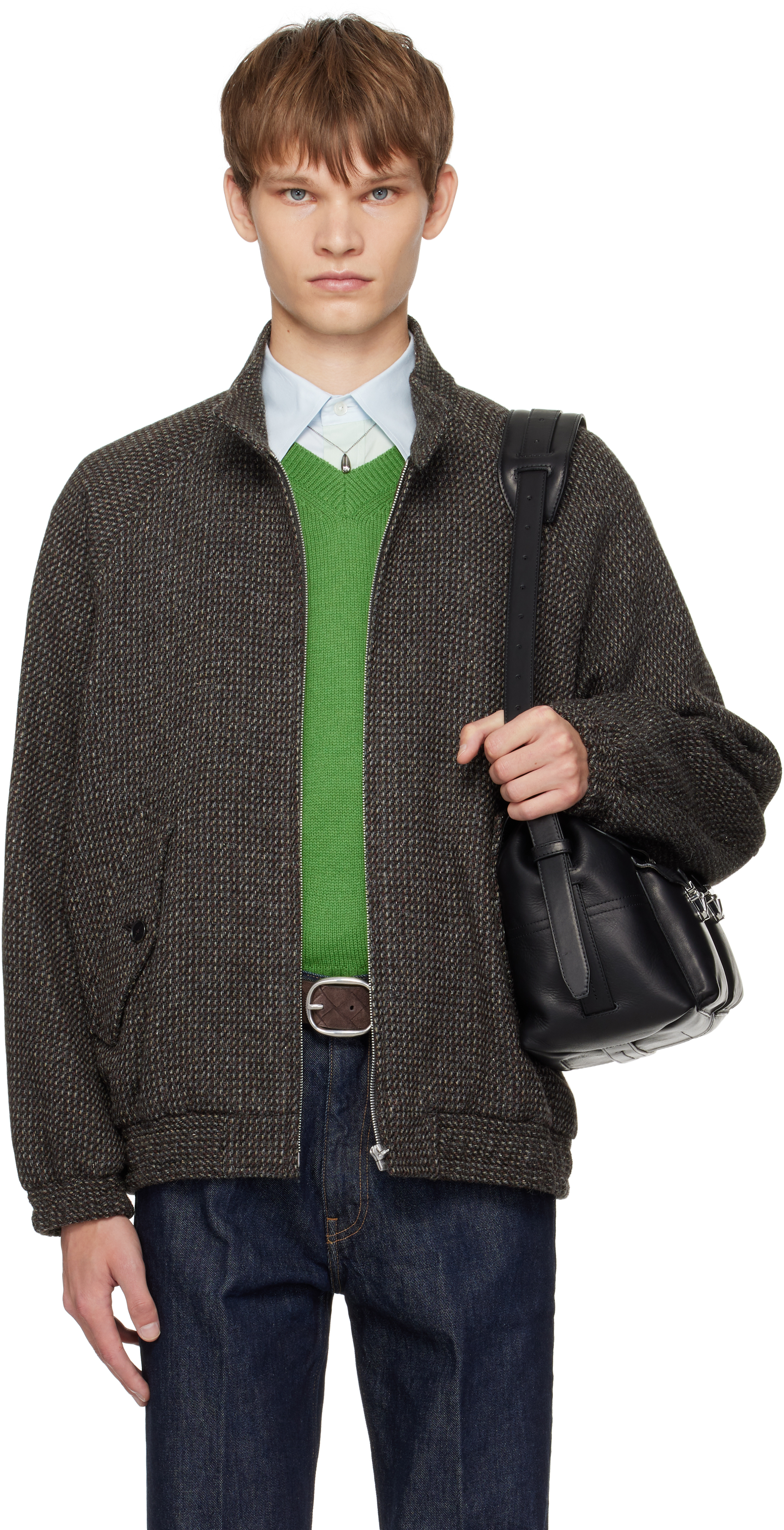Brown & Gray Alpaca Wool Silk Tweed Zip Blouson Jacket by AURALEE