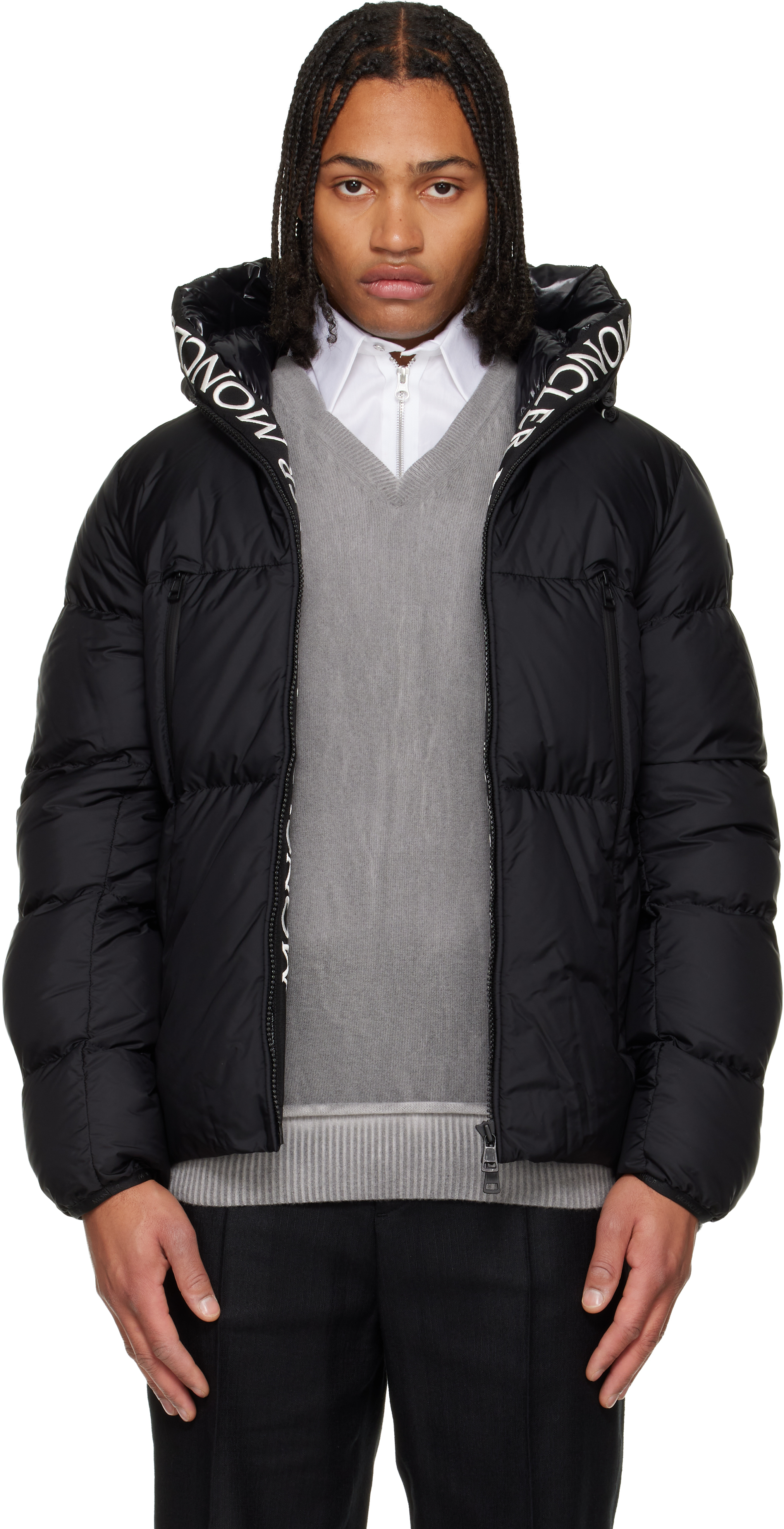 Moncler: ブラック Montcla フード ショート ダウンジャケット