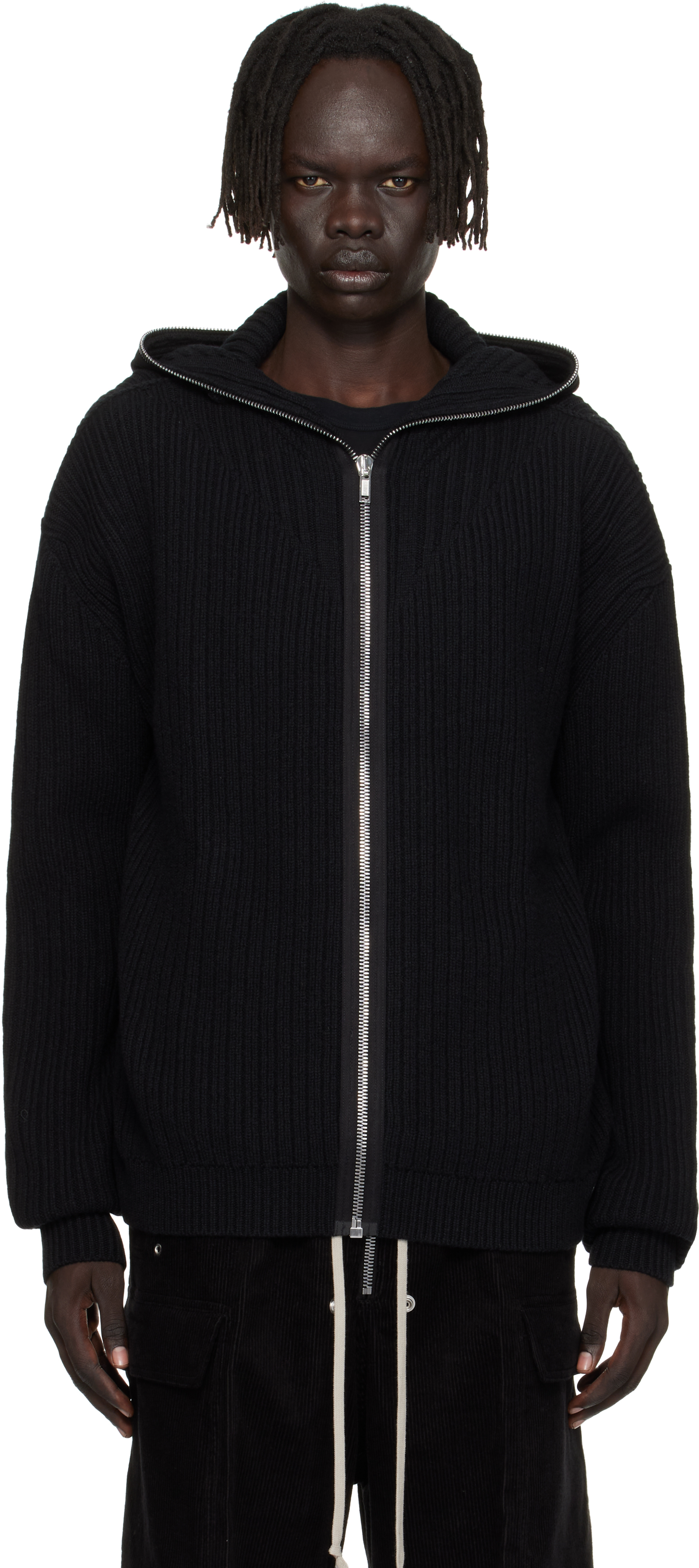 Black Concordians Zipped Hoodie by Rick Owens on Sale