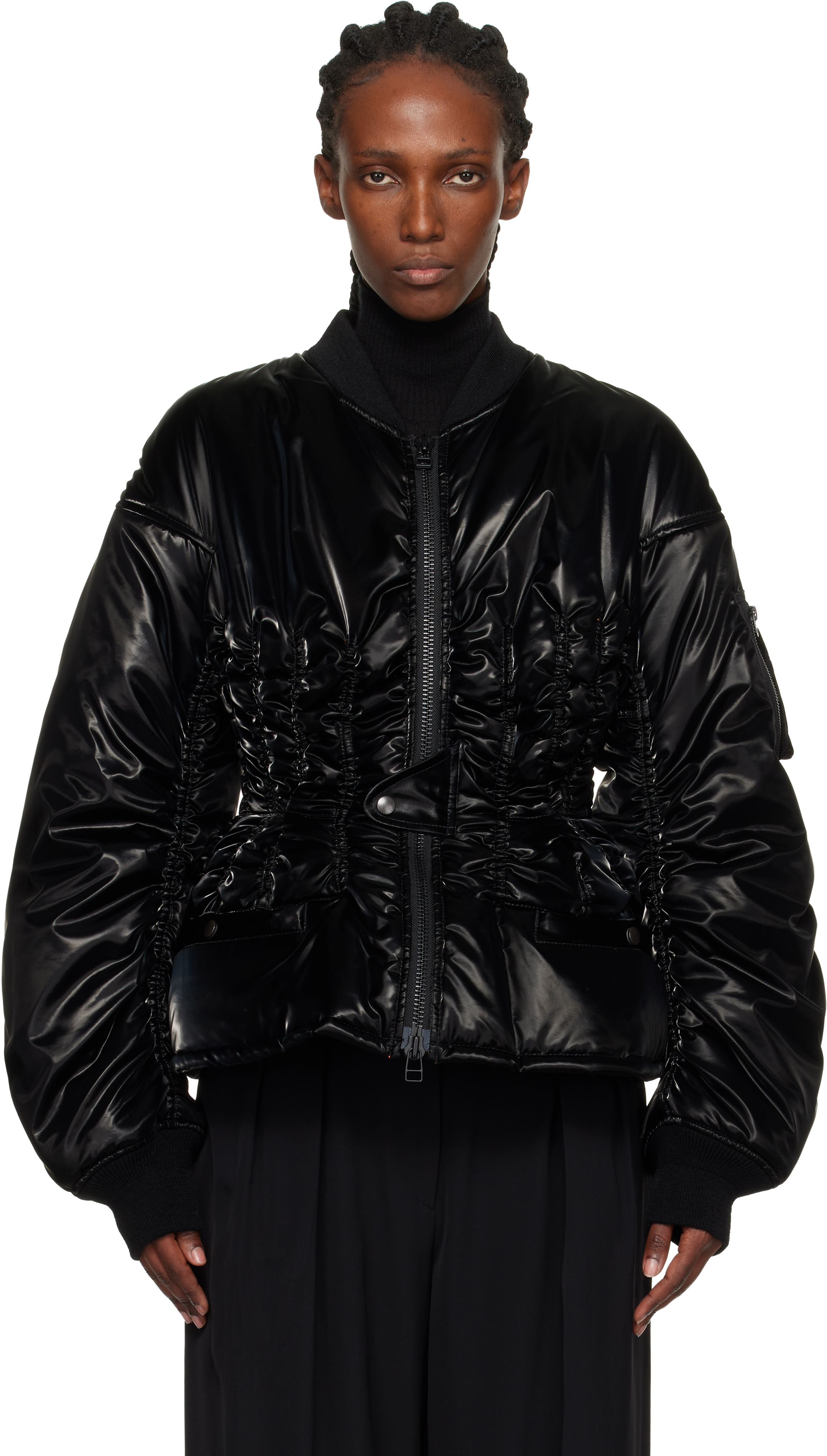 Junya Watanabe: Black Cinched Bomber Jacket | SSENSE