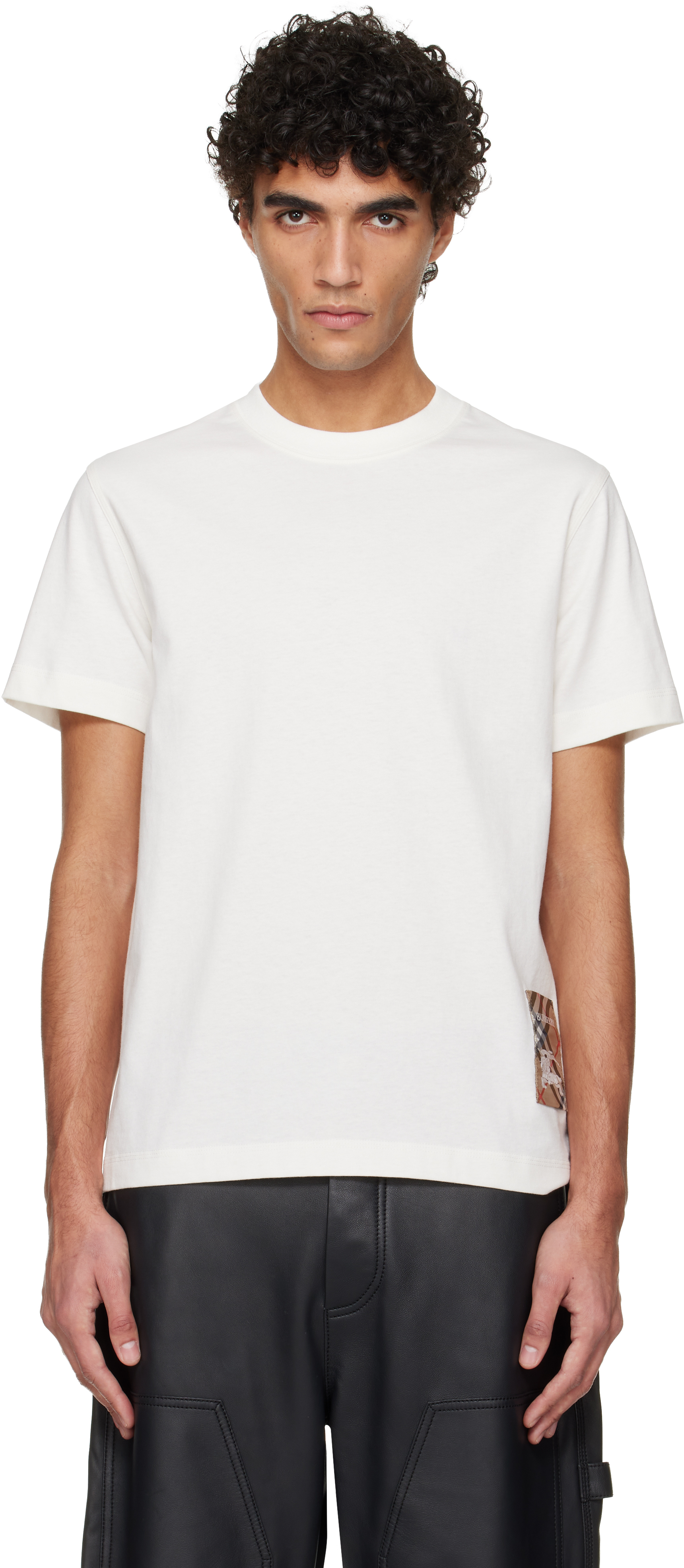 Burberry: ホワイト チェックラベル コットン Tシャツ | SSENSE 日本