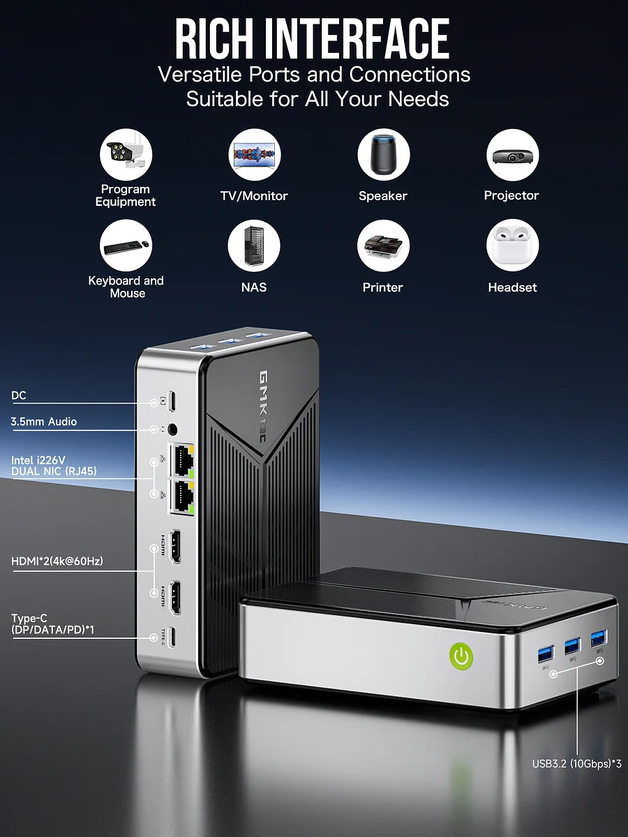 GMKtec Intel Twin Lake N150 Dual-system 4-bay NAS Mini PC