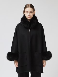 LORO PIANA|FAVOLA DOUBLE】ファー付き ウールカシミヤ ポンチョコート