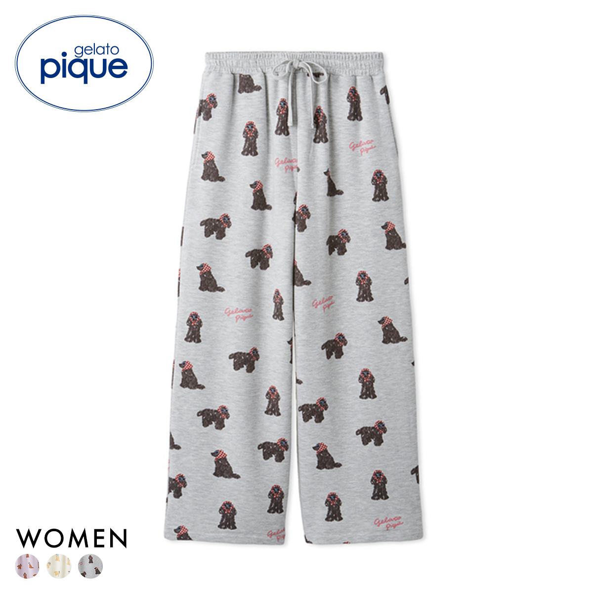 ジェラートピケ レディース スカーフDOG柄ロングパンツ ジェラピケ