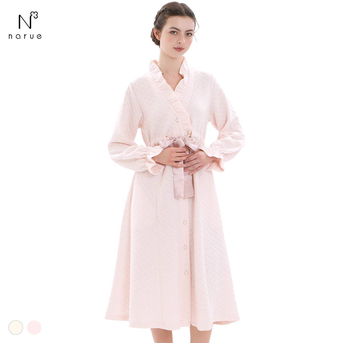 ナルエー パジャマ 裏綿接結(綿入り)ブドォワールローブ ワンピース