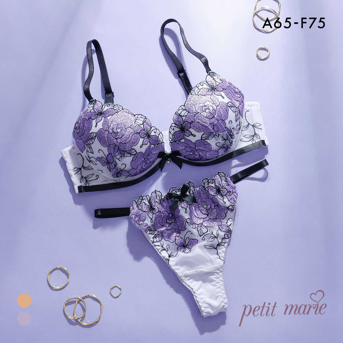 プチマリー ローズ刺繍 ブラセット ABCDEF ブラジャー ショーツ セット
