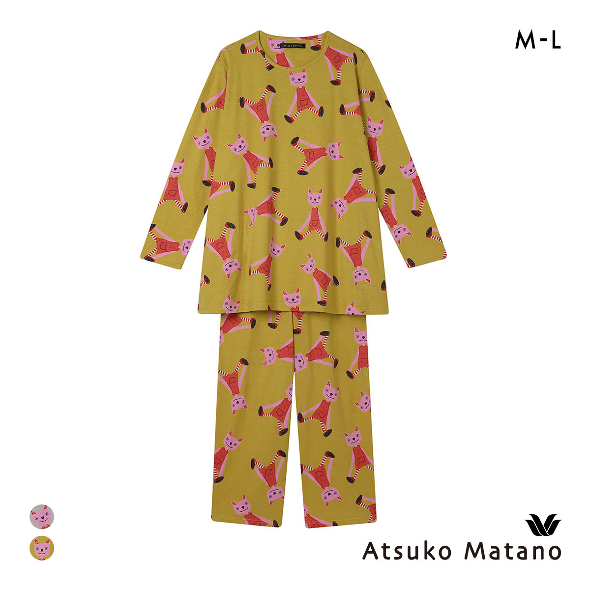 ワコール マタノアツコ 長袖 パジャマ 上下セット 愛らしい猫の