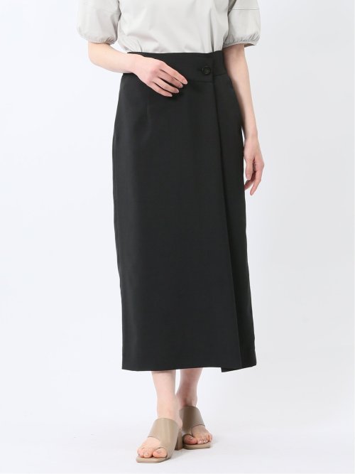 杢調 ラップ風ロングスカート 黒(セットアップ可能)(S 05黒): スカート