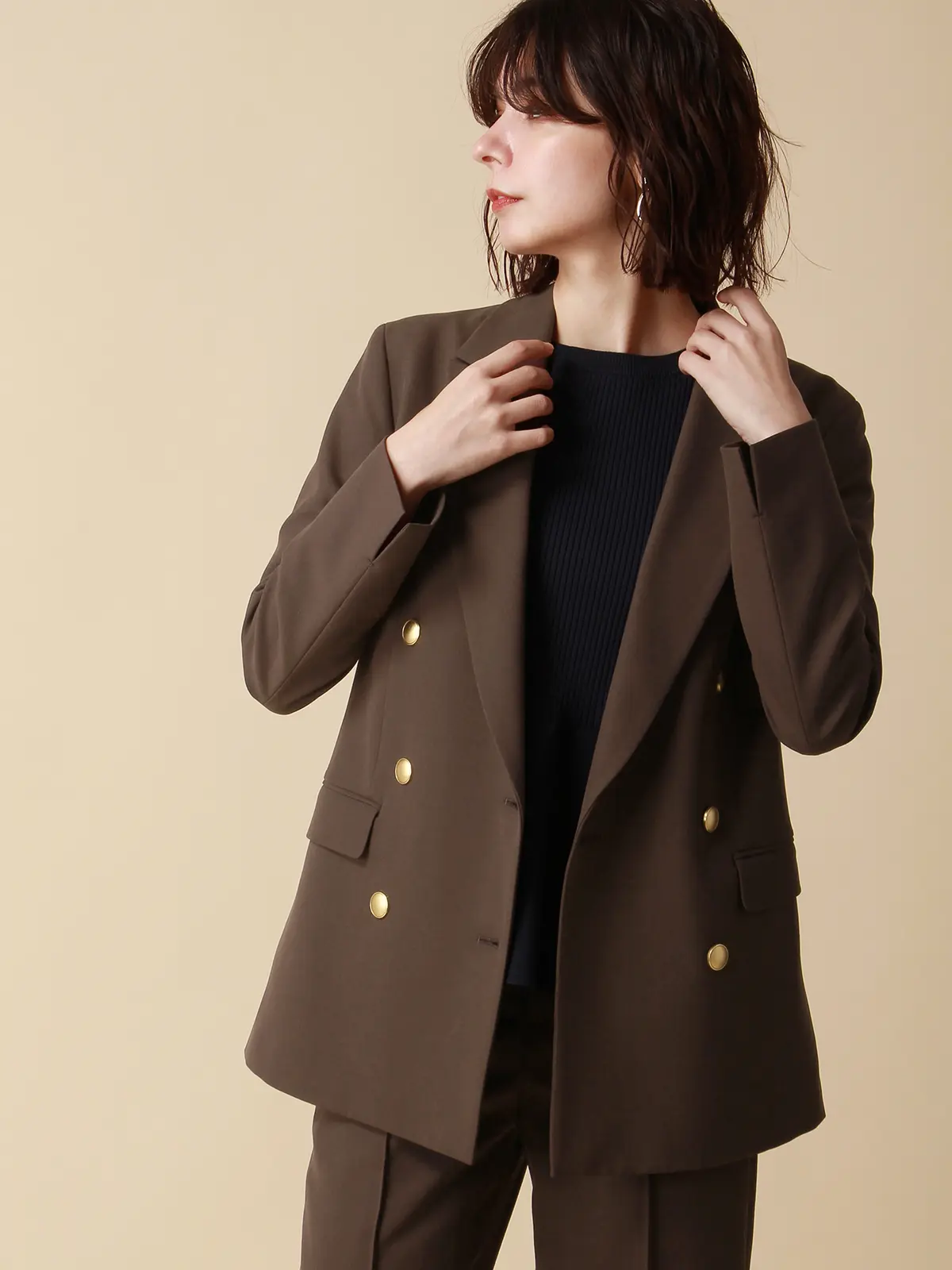 ダブルブレストジャケット／ハンドウォッシュ／2WAYストレッチ／抗菌