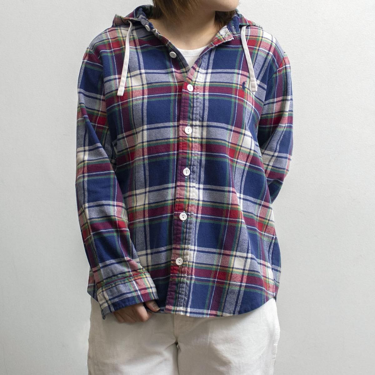 レディース] ラルフローレン フード付きネルシャツ チェック ネイビー