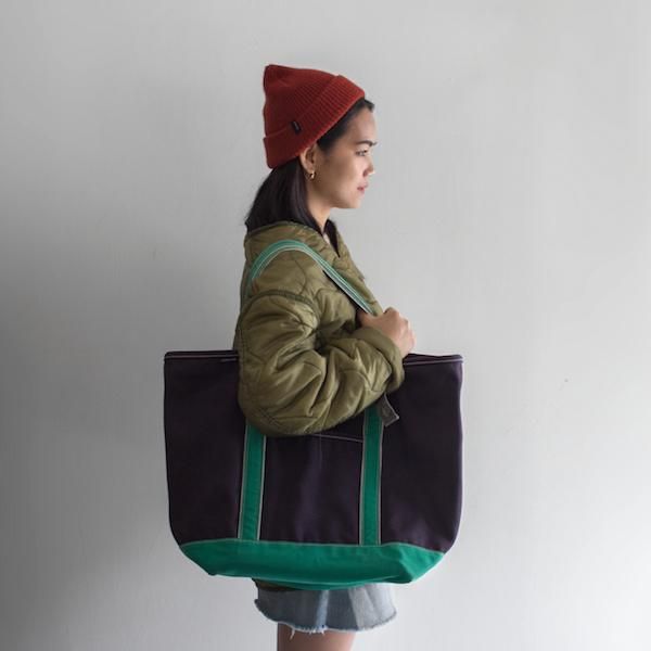 ランズエンド キャンバストート ネイビーxグリーン [LANDS' END