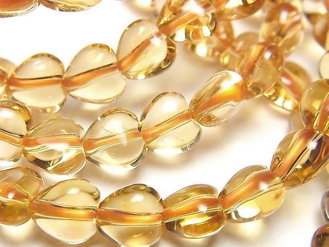 シトリン 縦穴ハートシェイプ7×7×5mm ブレスレット｜天然石ビーズの卸