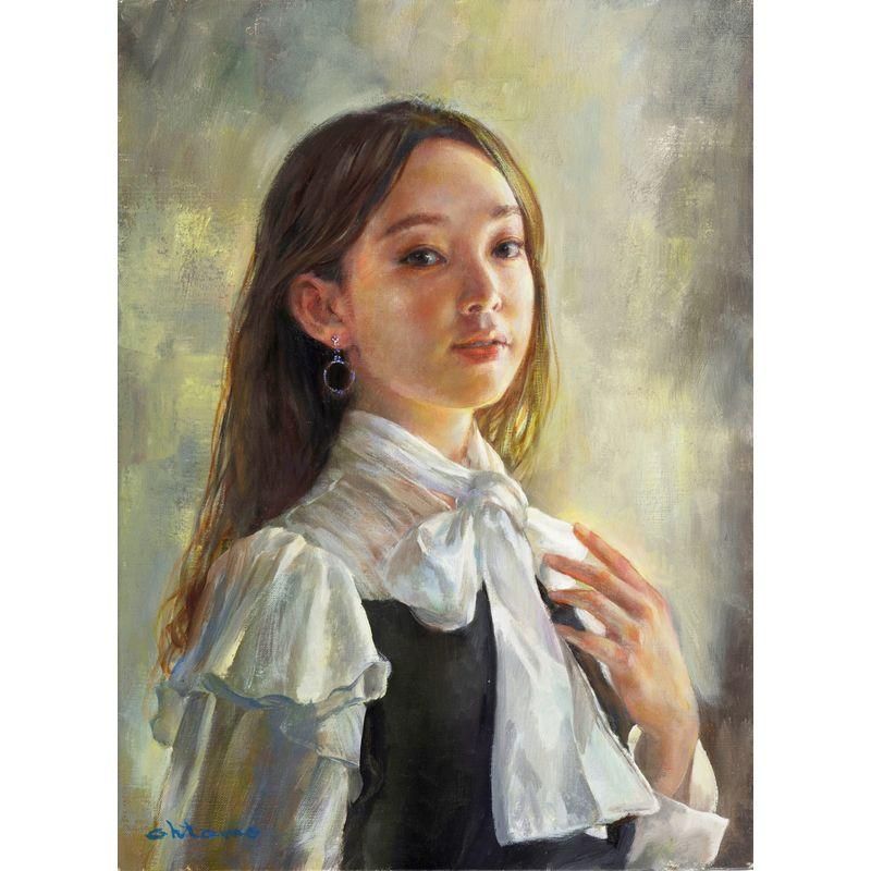 大友義博 「ボウブラウスの女性」 油彩P8号 - 一枚の繪オンライン