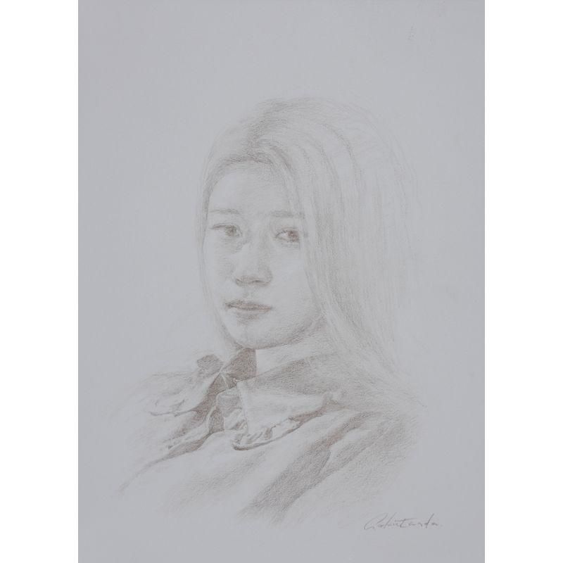 六反田英一 「まなざし」 鉛筆画3号大（22×77㎝） - 一枚の繪