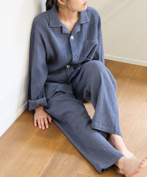 二重ガーゼ パジャマセット | ブルーグレー - 楊柳生地 専門店 山城