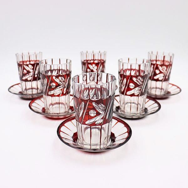 大正ロマン溢れるアンティーク赤切子グラスセット