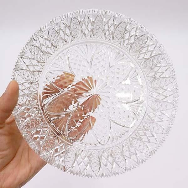 重厚 上質 大正・昭和初期 プレスガラス レース皿 中皿 デザート皿