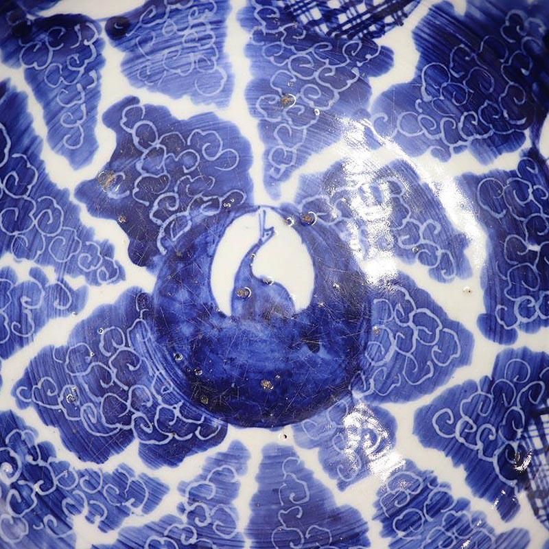 希少手描き染付三つ鉢入れ子飾り鉢｜明治時代アンティーク｜26×9.5cm