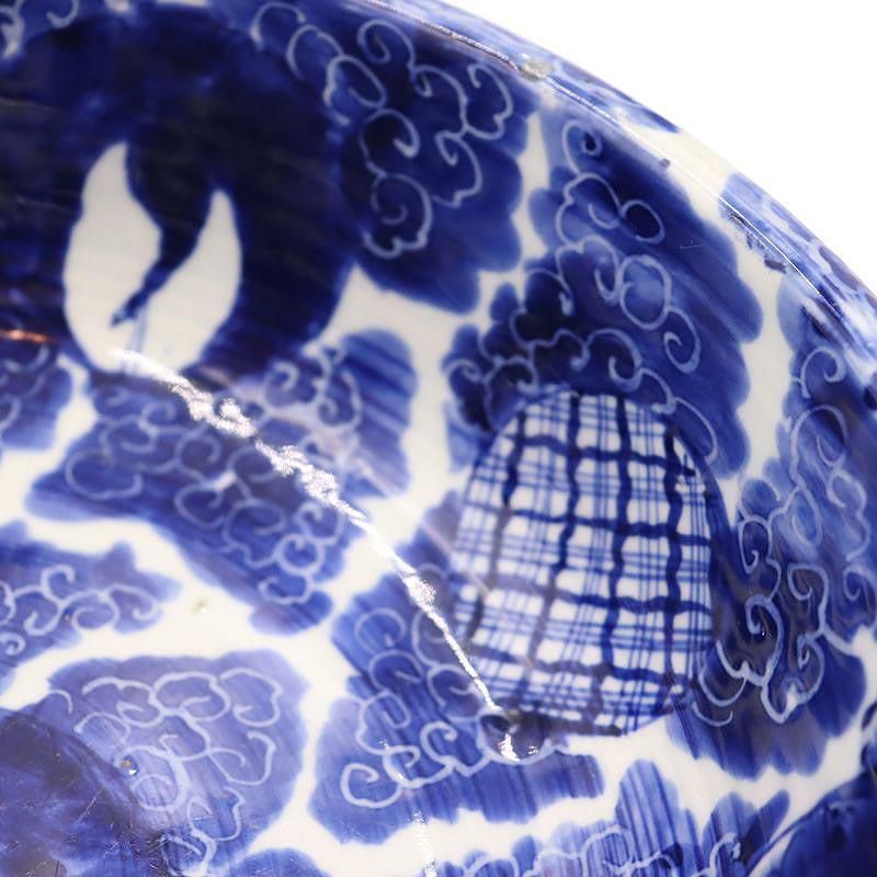 希少手描き染付三つ鉢入れ子飾り鉢｜明治時代アンティーク｜26×9.5cm