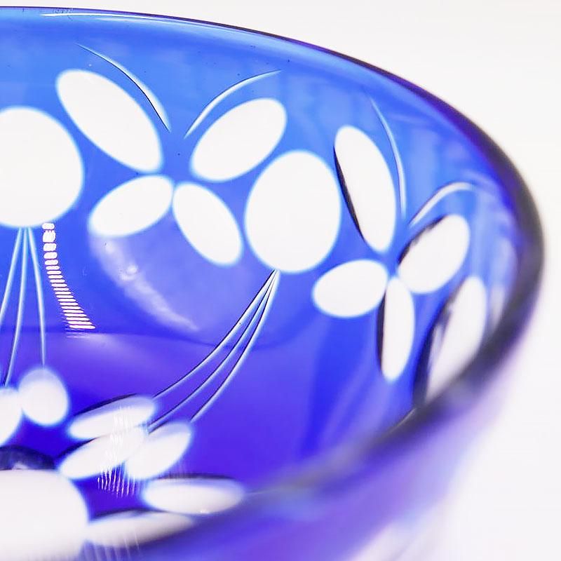 大正ロマン青切子鉢 アンティークカットガラスブルー