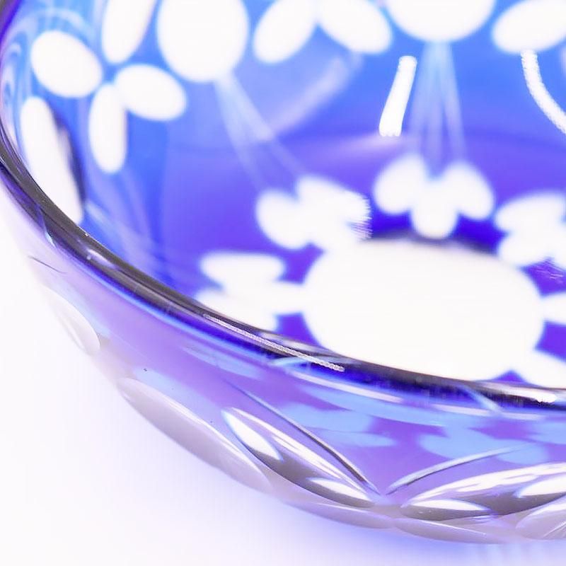 大正ロマン青切子鉢 アンティークカットガラスブルー