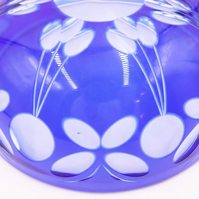 大正ロマン青切子鉢 アンティークカットガラスブルー