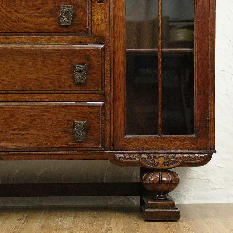 イギリス アンティーク家具 ビューロー オーク 本棚 サイドバイサイド