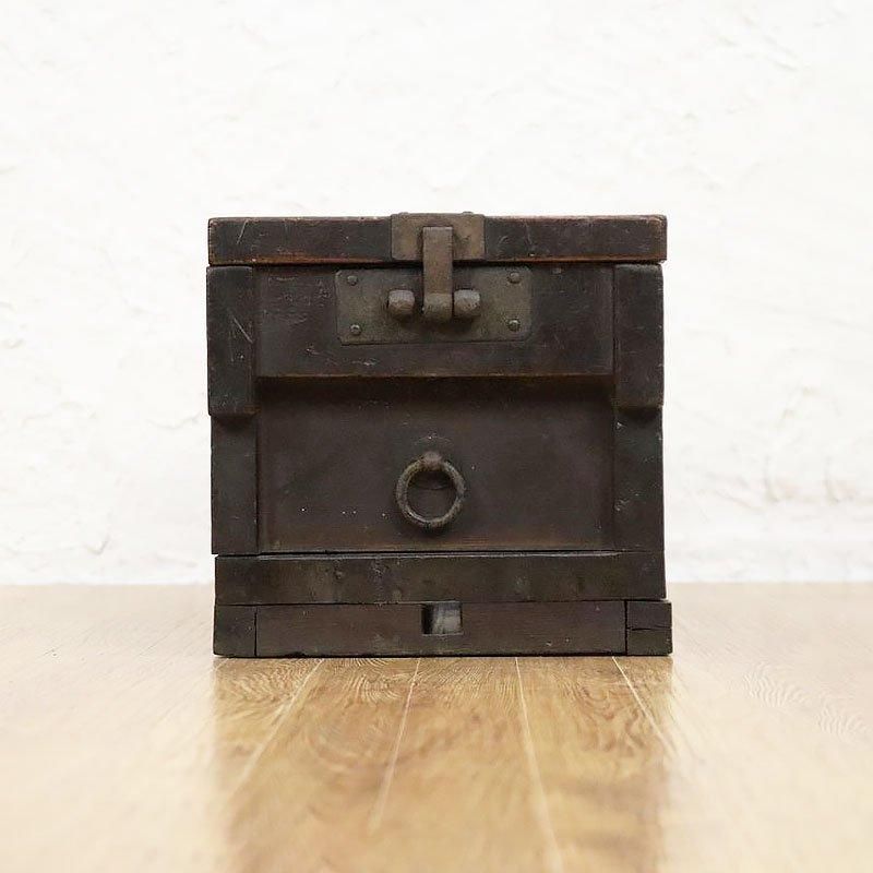 杉材の銭箱 江戸明治期 細長型 小引出付き