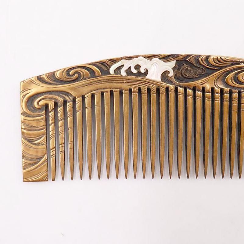 くし 日本製 金蒔絵 螺鈿細工 大正時代 幅9cm アンティーク