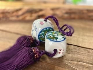 九谷焼 風鎮 掛け軸用 白兎ソメイヨシノ 竹梅桜 四角-百華園