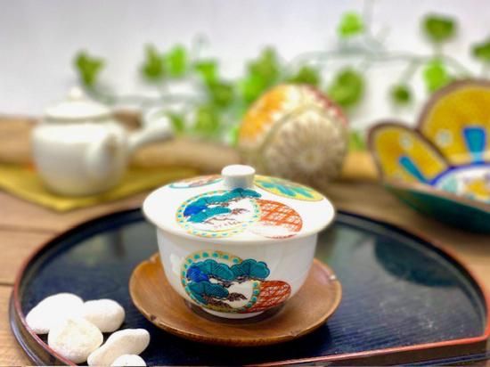 九谷焼 蓋付湯呑 金丸松竹梅 打ち出の小槌 中絵 単品-百華園