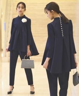 バックパールフレアトップス＆テーパードパンツセットアップ「PA1325」