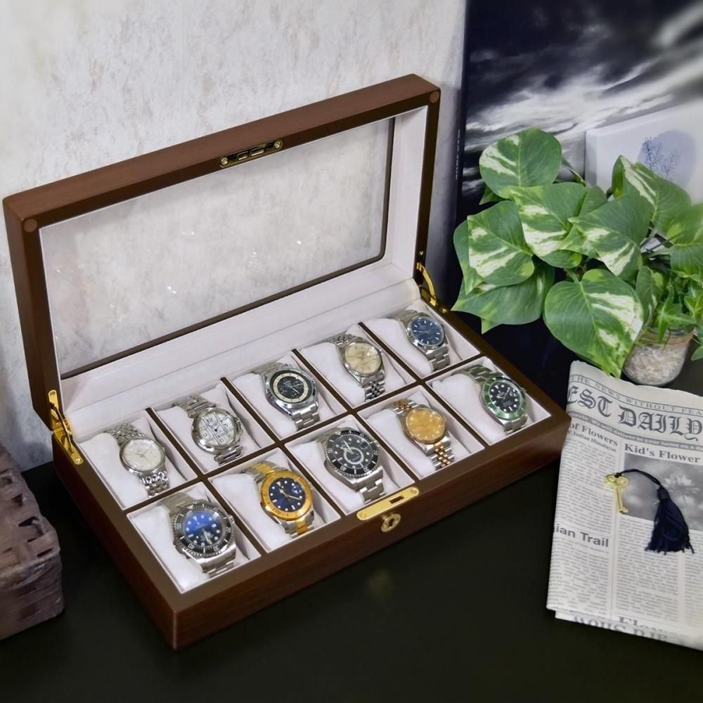 時計ケース 10本用 腕時計 収納ケース ウォルナット調 木製 高級