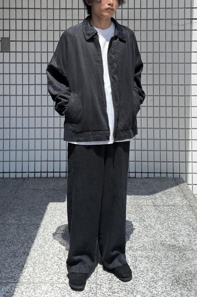 HEAVY LINEN HERRINGBONE ZIP JACKET(BLACK) - H-L