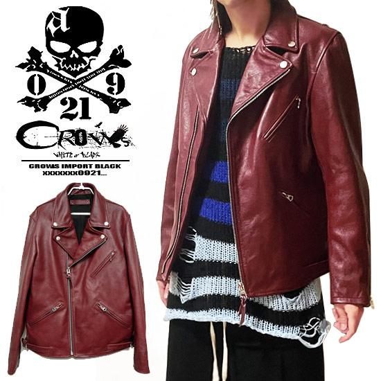 Alleglo×CROWS 本革シープレザーレッドライダースジャケット レッド/赤