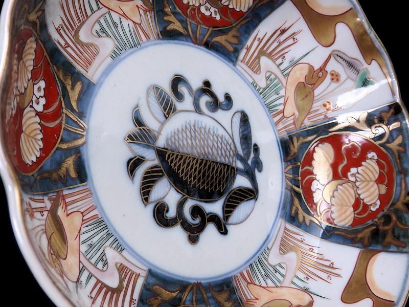 古伊万里 金襴手 月に鷺図 大振膾皿 5客セット