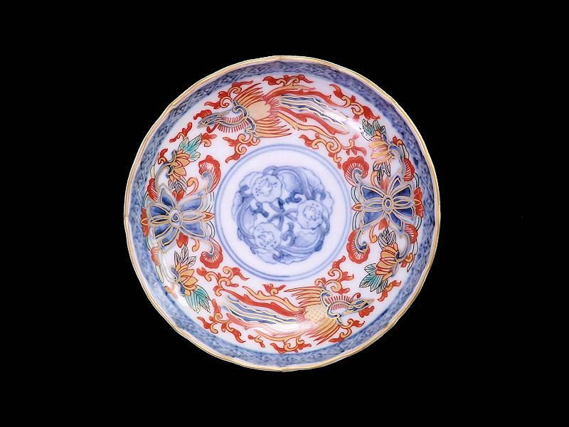 古伊万里 金襴手 鳳凰に花図 4寸皿 5枚セット