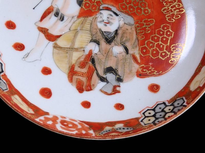 九谷焼 橋田画 恵比寿大黒図 4寸皿 5枚セット