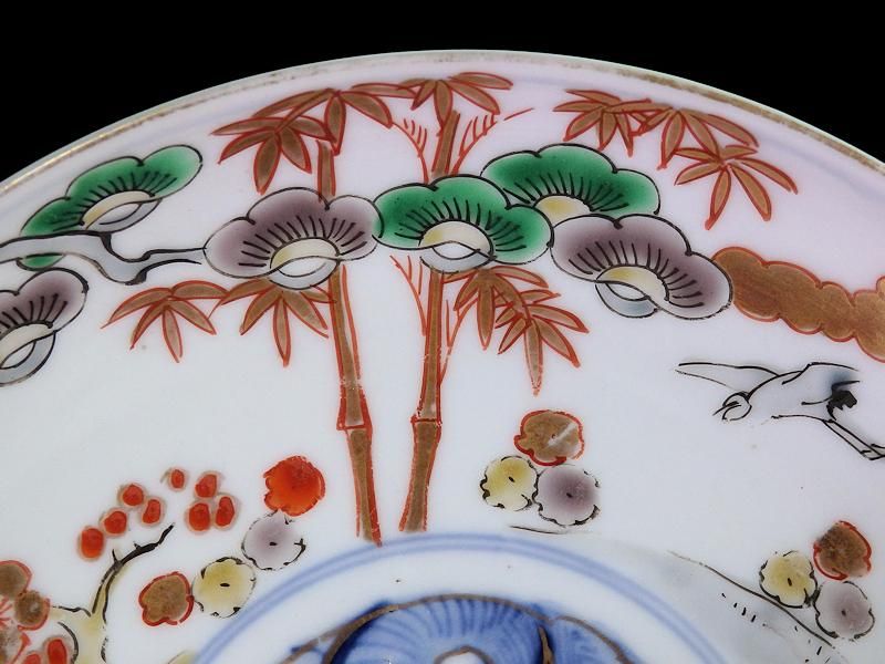 古伊万里 色絵 松竹梅に団龍紋図 5寸皿 5枚ｾｯﾄ