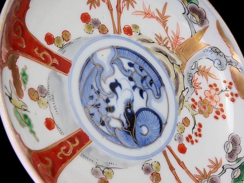 古伊万里 色絵 松竹梅に団龍紋図 5寸皿 5枚ｾｯﾄ