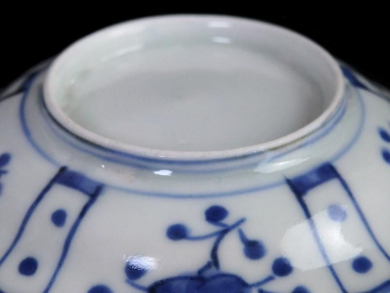 古伊万里 染付 芙蓉手 草花紋に鳥図 豆皿