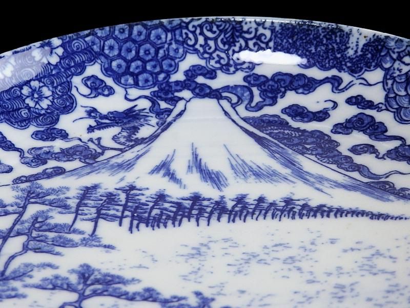 古伊万里 染付 型刷り印判 富士に龍図 5寸皿 2枚セット