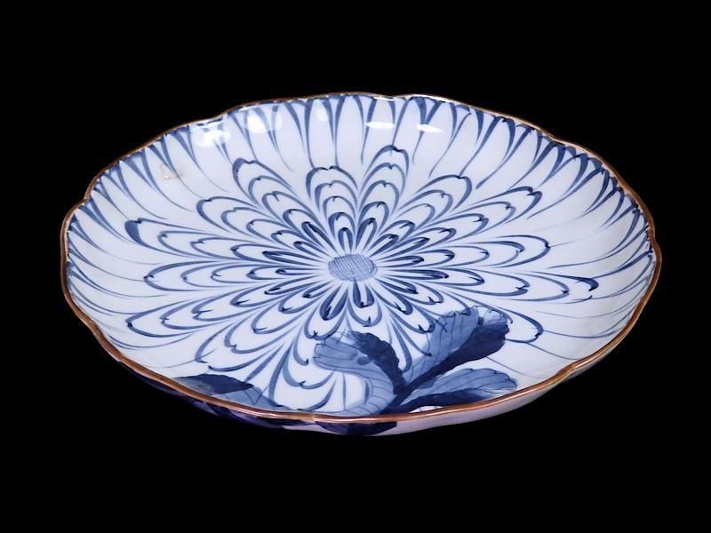 古伊万里 染付 菊花模様図 7寸半皿
