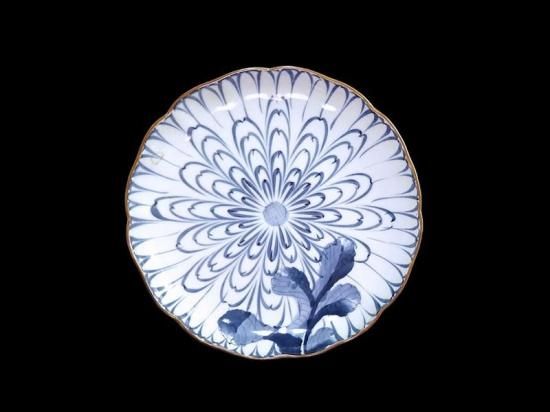 古伊万里 染付 菊花模様図 7寸半皿