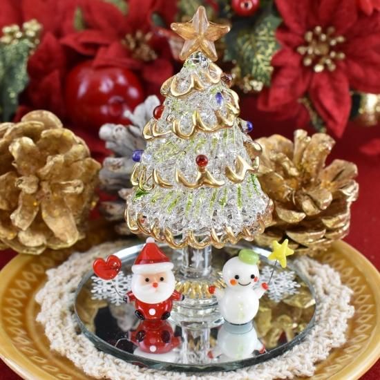 クリスマスガラス細工｜ソリ引きサンタツリーセット｜フォーカート