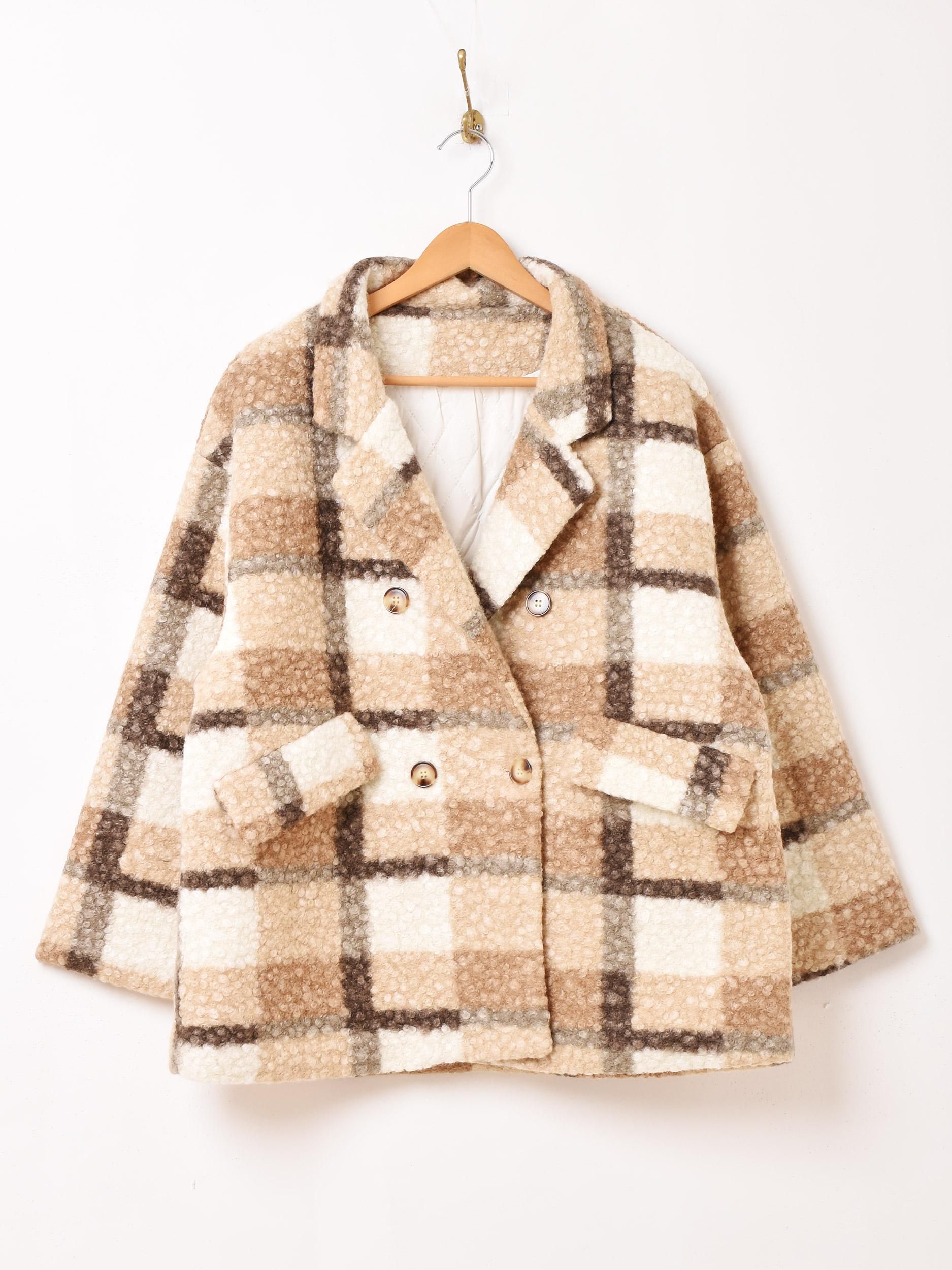 Meridian チェック柄ショートコート | ブラウン - 古着屋