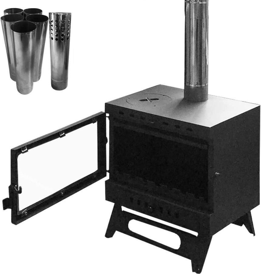 ワイドウィンドウ付きハンディー型薪ストーブ 煙突付き LandField LF